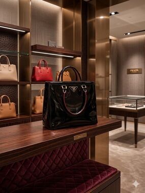 PRADA Archival Spazzolato Patent Leather Tote - Nero/Rosso - MINT